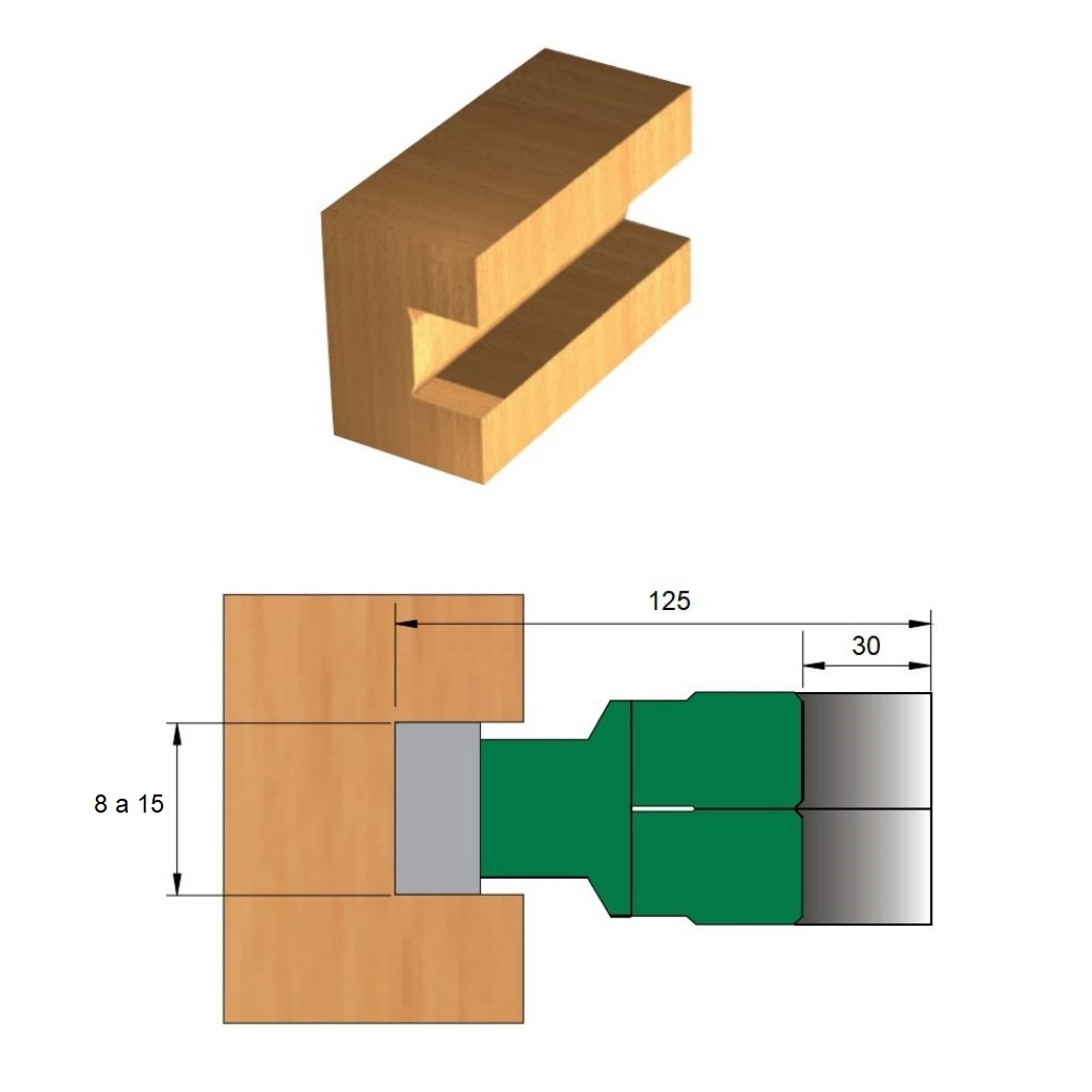 Fresa para Ranhura Regulável Ø125 x 8/15 x 30 - 4Z+4V Dentes - Cód. 1810.04